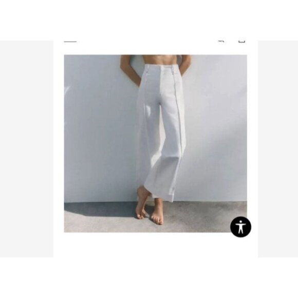 Zara Womens The ZW Jeans EU 38 US 6 Tailored Wide Leg White Denim 5474/043 NWT - Picture 1 of 12